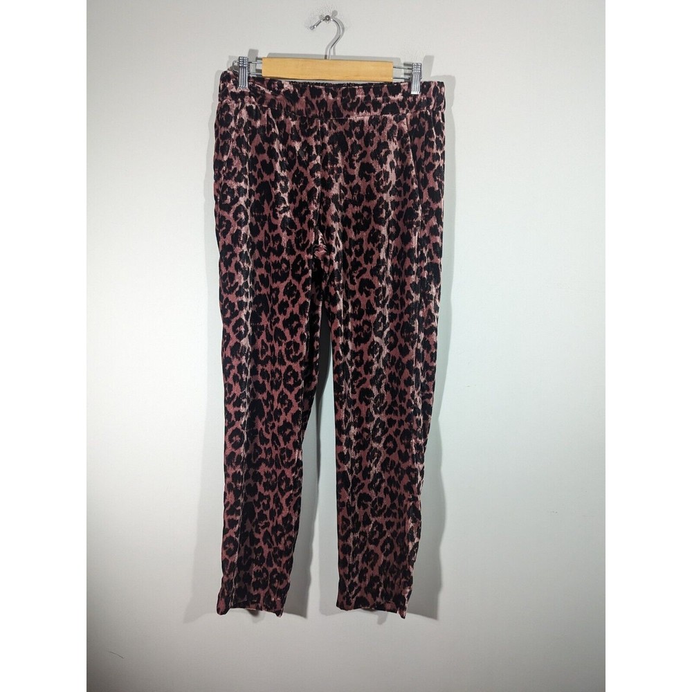 J. Crew Rose Leopard Print Velvet Lounge Pull On Pants Women Size 6 Tall EUC